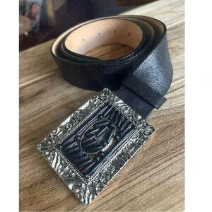 Streets Ahead Black Leather Belt Silver Buckle Size Large